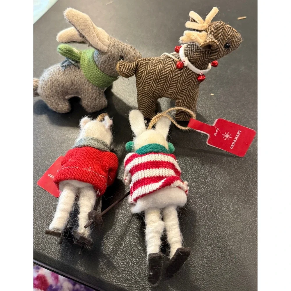 Target Christmas Holiday Ornaments 4pc Set Felt Knit Animal Rabbit Bunny NEW